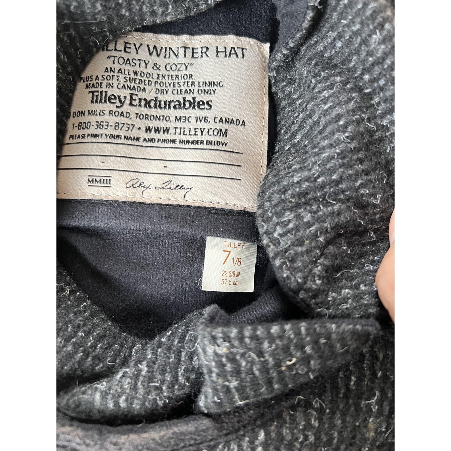 Tilley Endurables Hat Bucket Mens 7 1/8 Gray Tweed Lined Insulated Winter