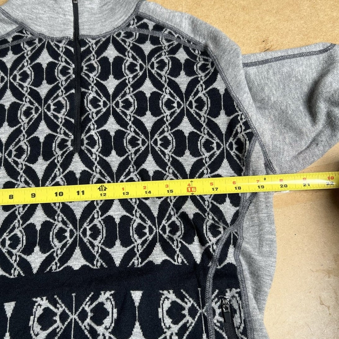 Little Nine Sweater Womens XL Gray Full Zip Mock Neck Geometric Lightweight