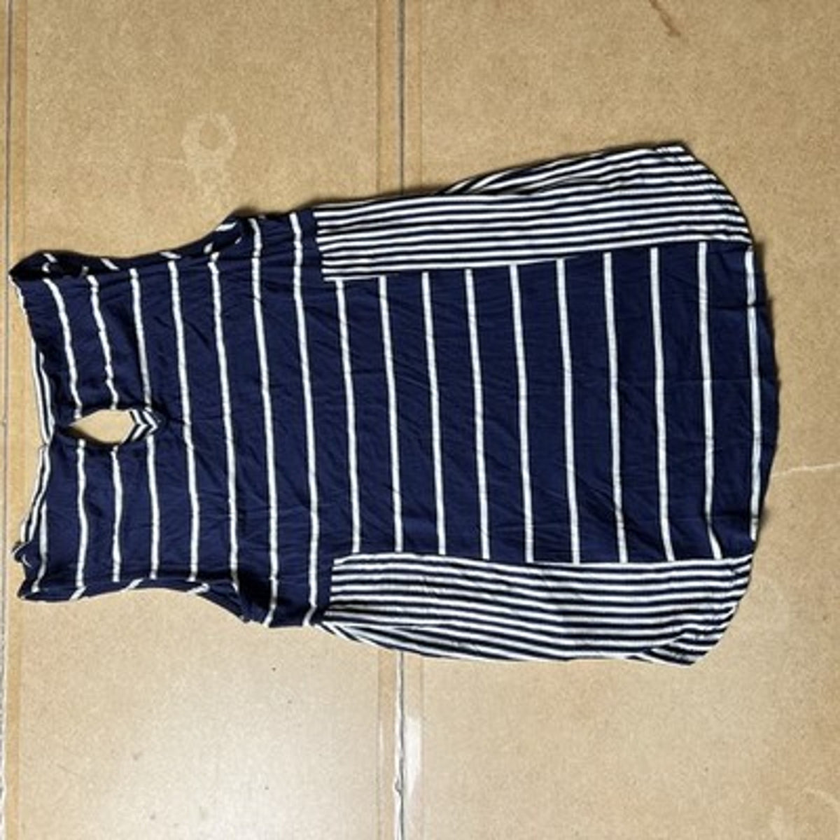 Francesca's Tunic Womens M Blue Striped V-Neck Sleeveless High Low Hem Stretch