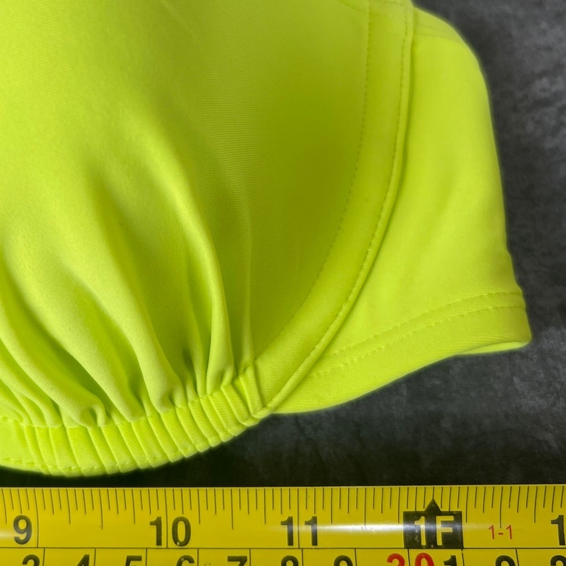Aerie 34D Neon Yellow Swimwear Bikini Top Blue Bowtie Adjustable Halter Top