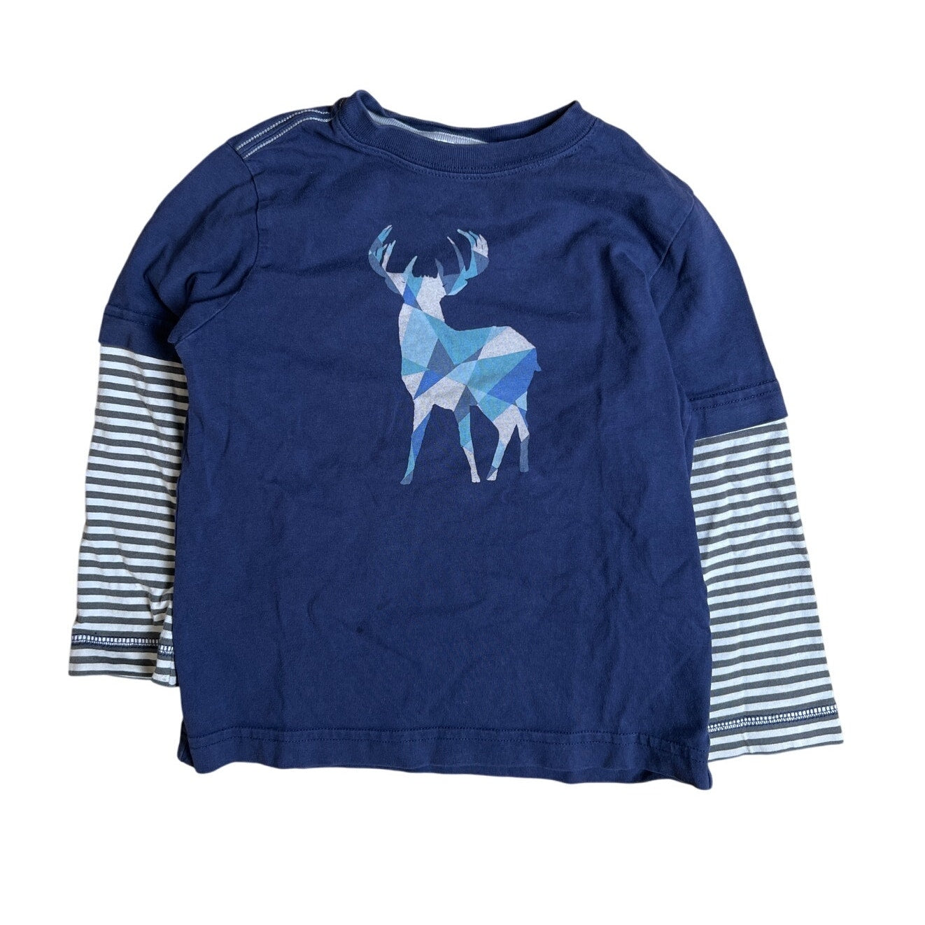 Hanna Andersson Blue Stripped Long Sleeve Deer Graphic Boy Size 110
