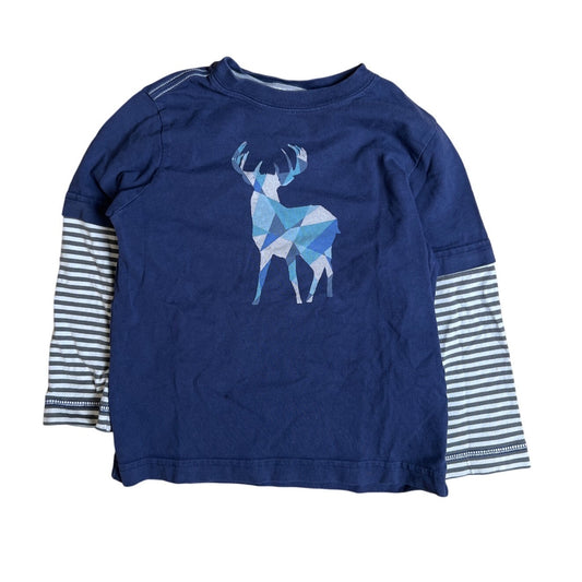 Hanna Andersson Blue Stripped Long Sleeve Deer Graphic Boy Size 110