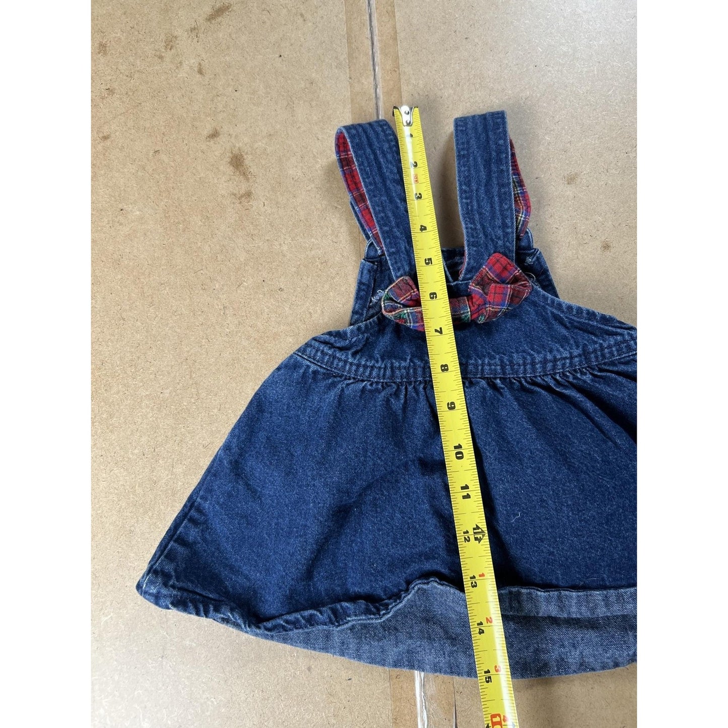 OshKosh B'gosh Overall Dress Girls 12 Blue Denim Square Neck Strappy Bow Casual