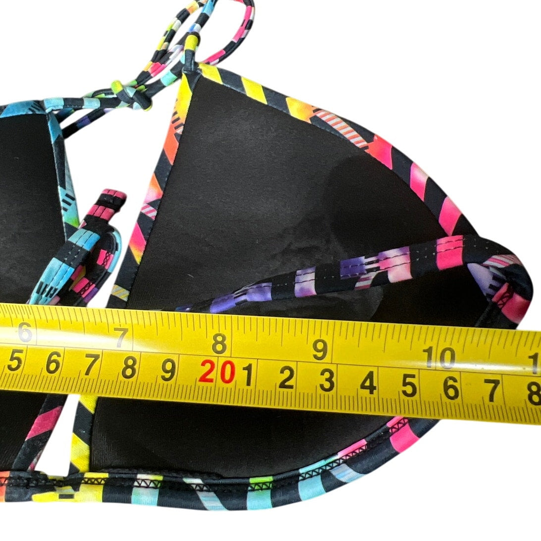 Ocean Pacific Striped Rainbow Multicolor Halter Bikini Top Size Large L - EUC