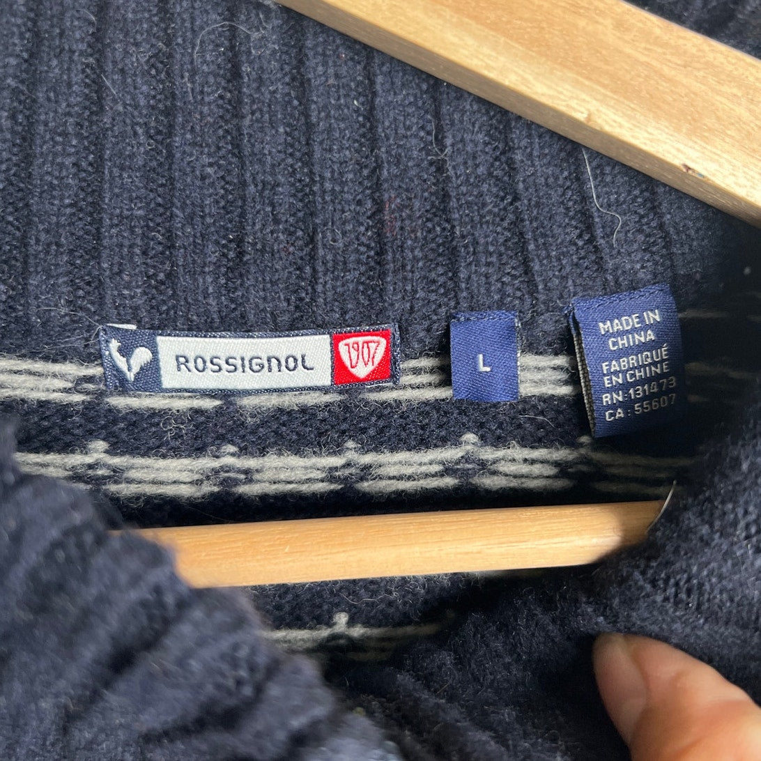 Rossignol Size Large Quarter Zip Blue Pullover Laine Blend Knit Mens