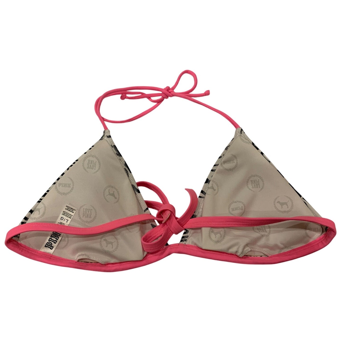 Victoria's Victoria Secret Bikini PINK Top Black & White letters pink Sz L - EUC
