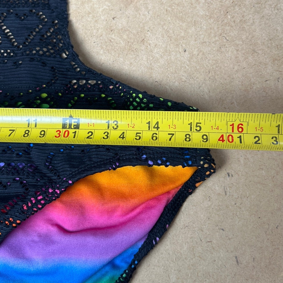 Y2K OP Rainbow Eyelet Swimsuit Size Large (11-13)