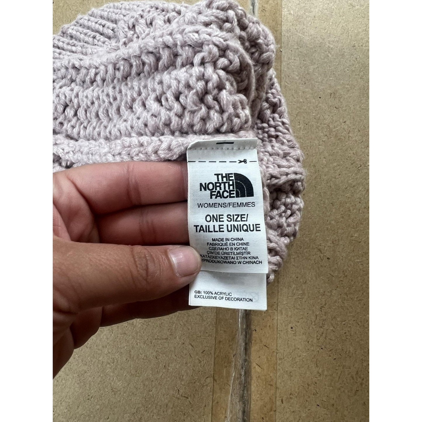 The North Face Beanie Womens One Size Pink Knit Cable Cuffed Logo Winter