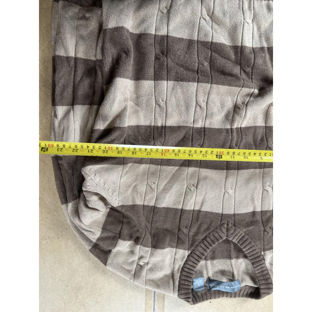 Oscar De La Renta Sweater Mens XL Brown Striped V-Neck Pullover Cotton Knit