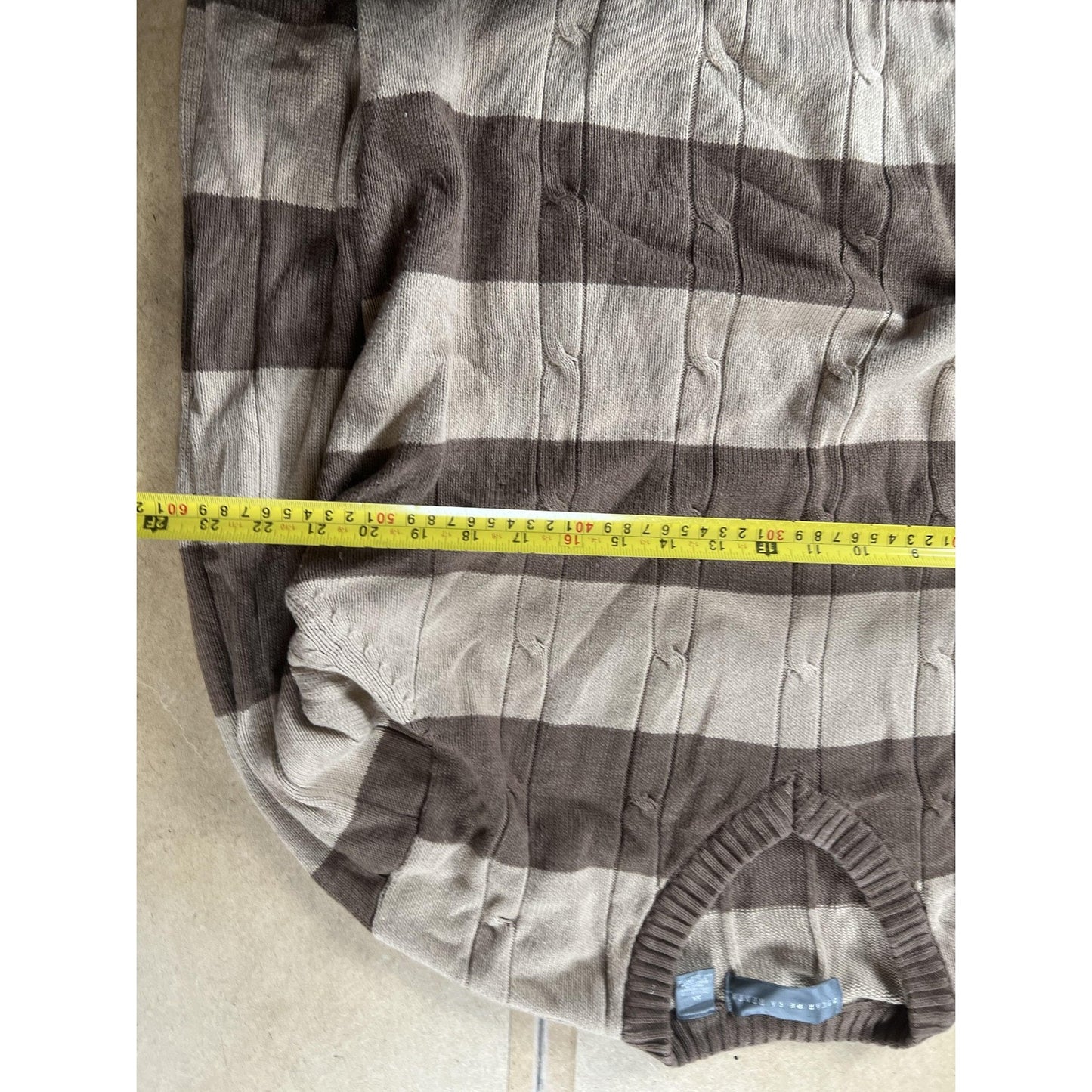 Oscar De La Renta Sweater Mens XL Brown Striped V-Neck Pullover Cotton Knit