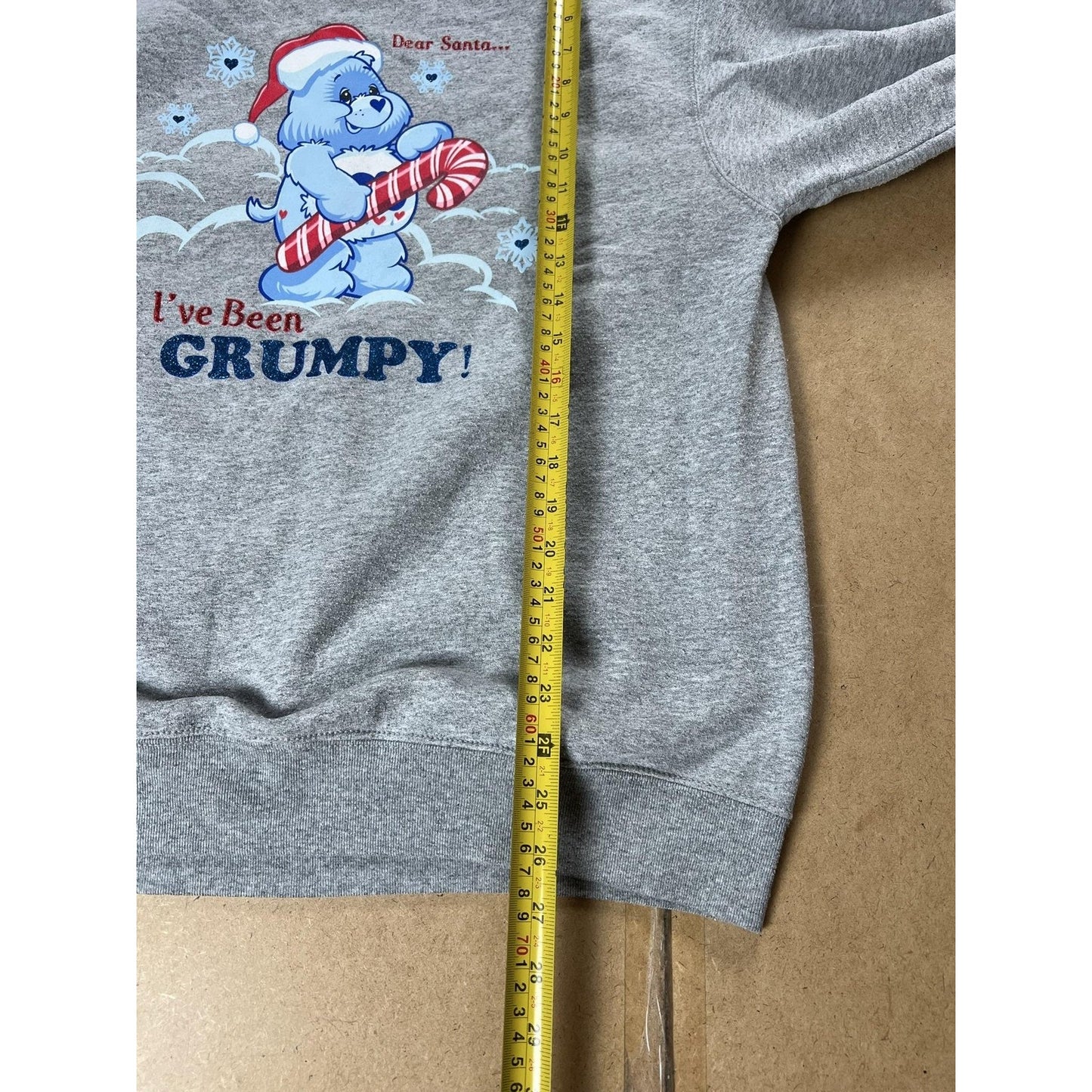 Care Bears Sweater Womens L Gray Vintage Grumpy Bear Christmas Graphic Fleece
