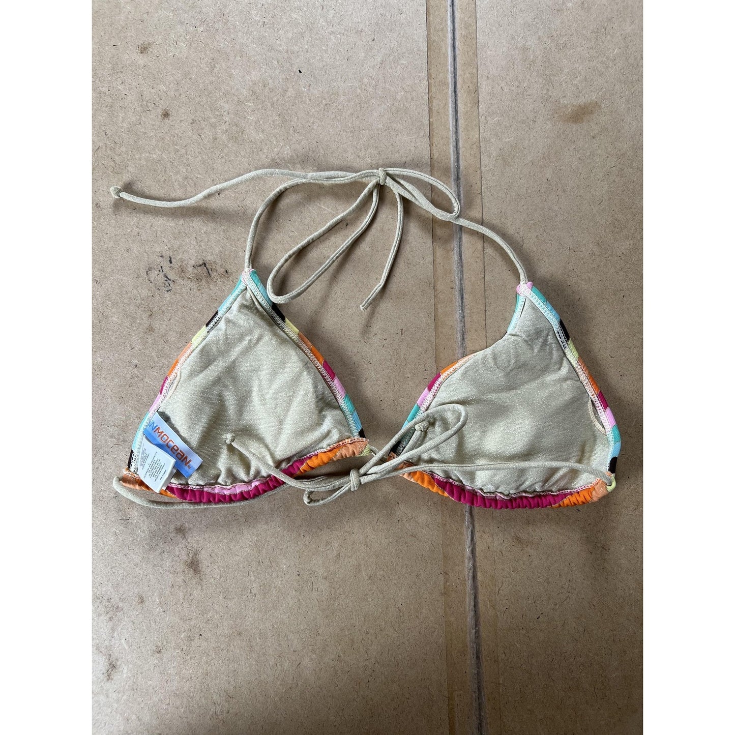 INMOCEAN Swim Top Womens S Multicolor Striped Triangle Lined Halter Adjustable