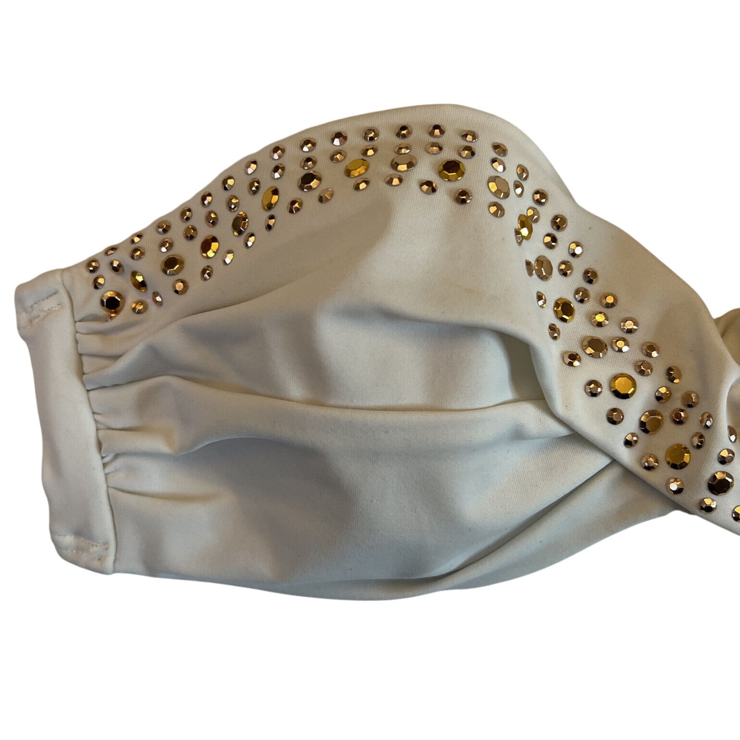 Victoria's Victoria Secret Bikini 34B, White With Gold Rhinestones, Padded - EUC