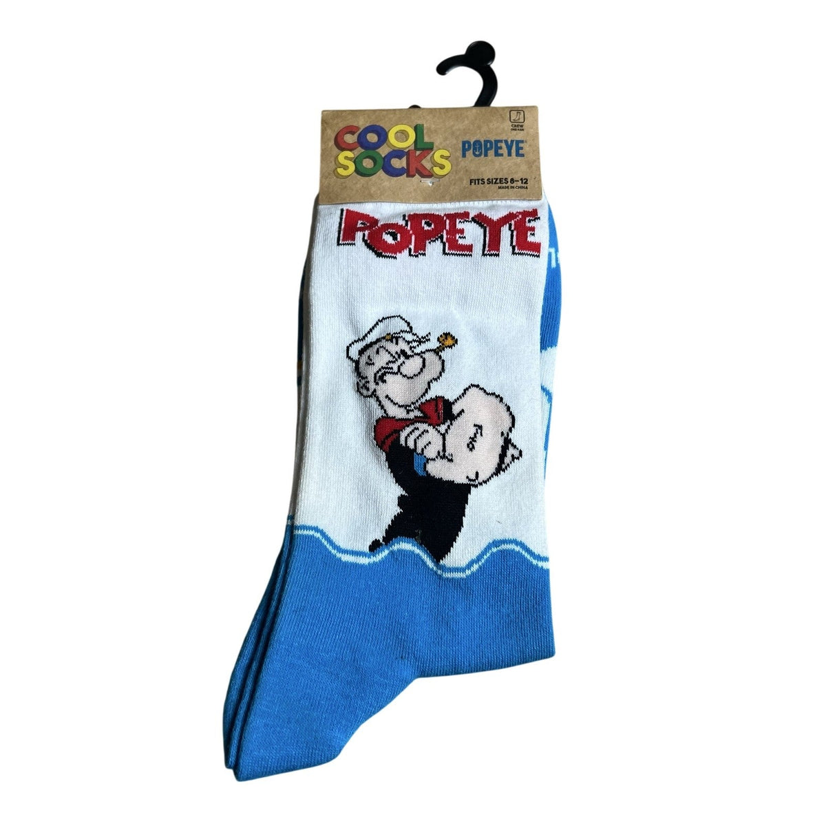 Cool Socks Novelty Socks Mens One Size White Blue Popeye Cartoon Crew Mid Calf