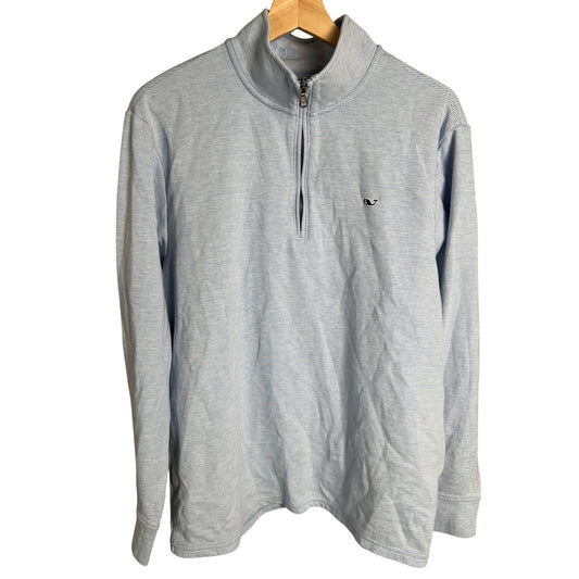 Vineyard Vines Large L Light Blue Striped 1/4 Zip Pullover Sweatshirt