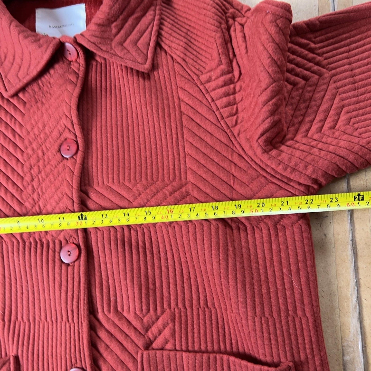 Tunic Button-Up Womens L Red Quilted Geometric Raglan Pocket Relaxed Stretch