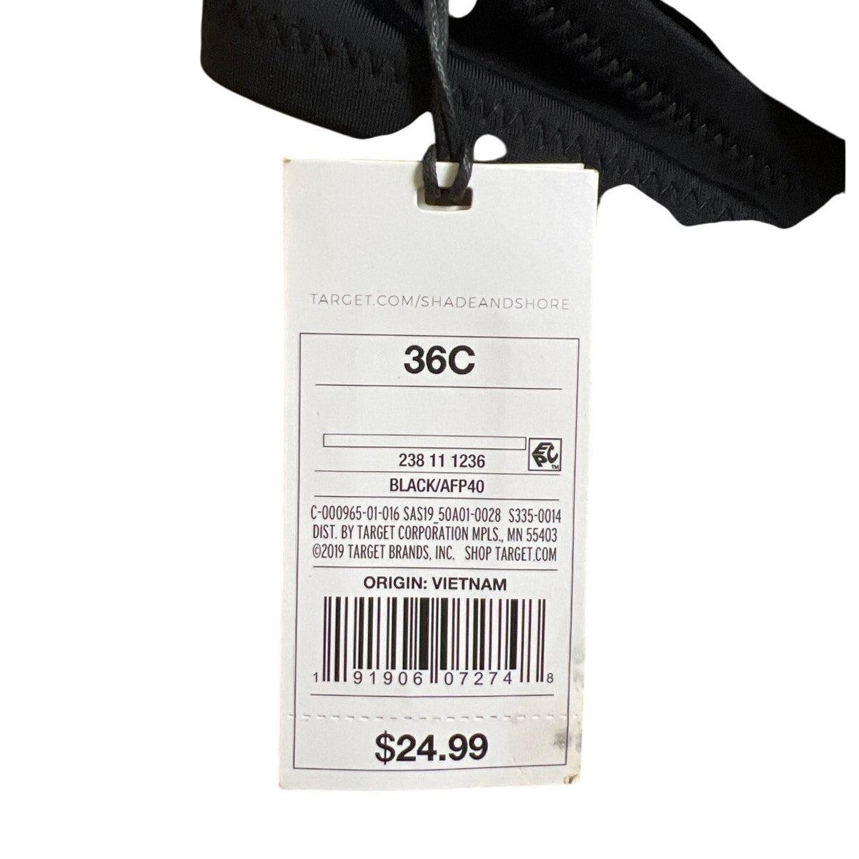 NWT Shade And Shore Black Bikini Top Size 36C