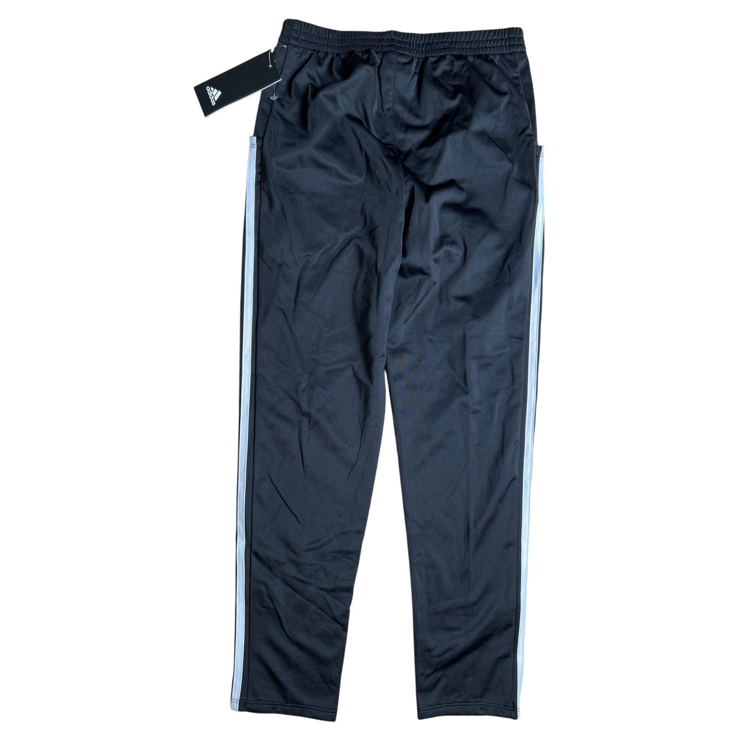 NWT Adidas Girls Track Pants Black 3 White Stripes Pockets Elastic Waist sz Medium