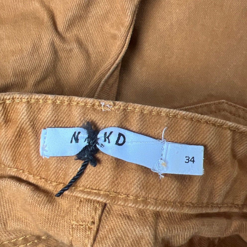NA-KD Womens Jeans 34 Tan Wide Leg High Waisted