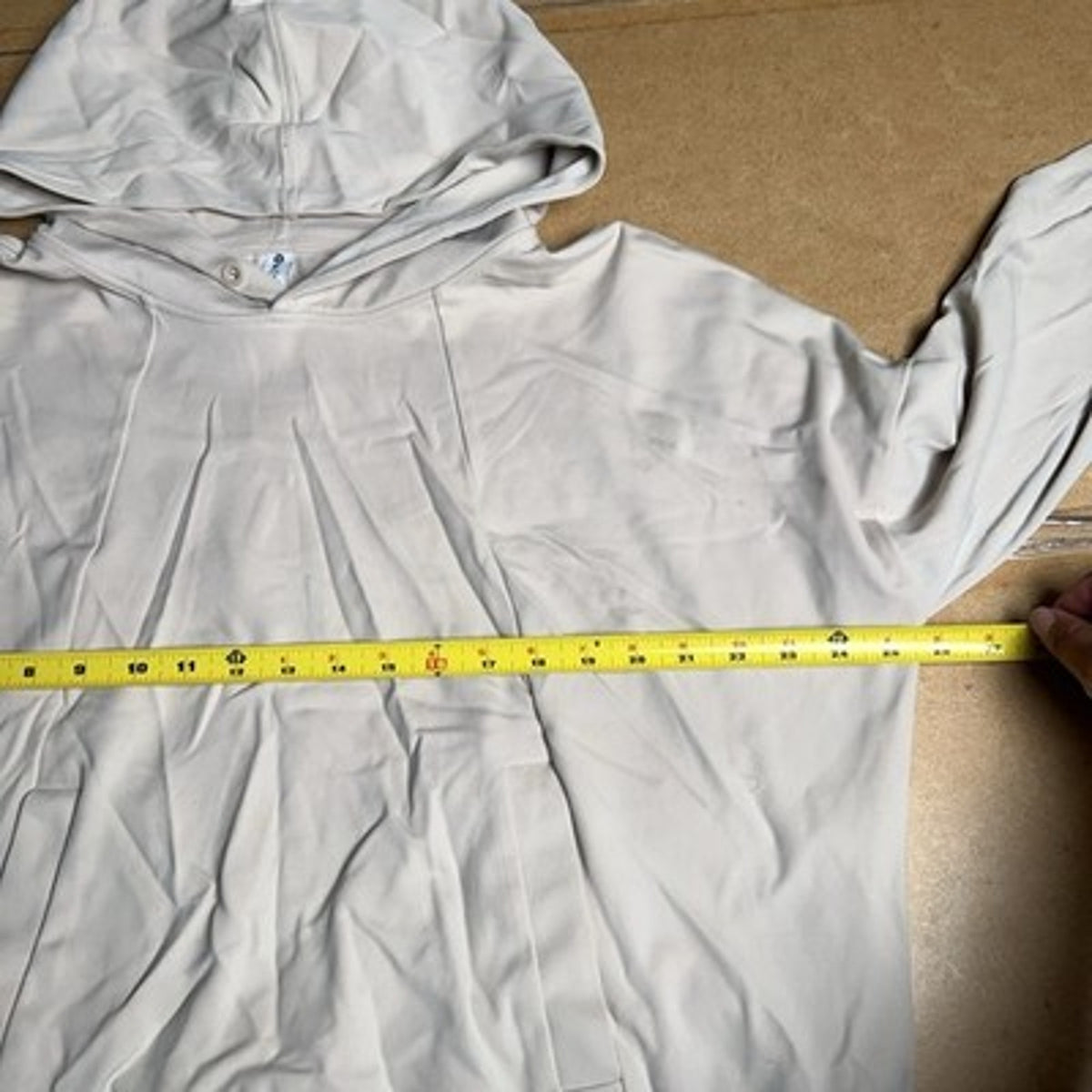 Athleta Sweater Womens XL Beige Pullover Hooded Pockets Stretch Jersey