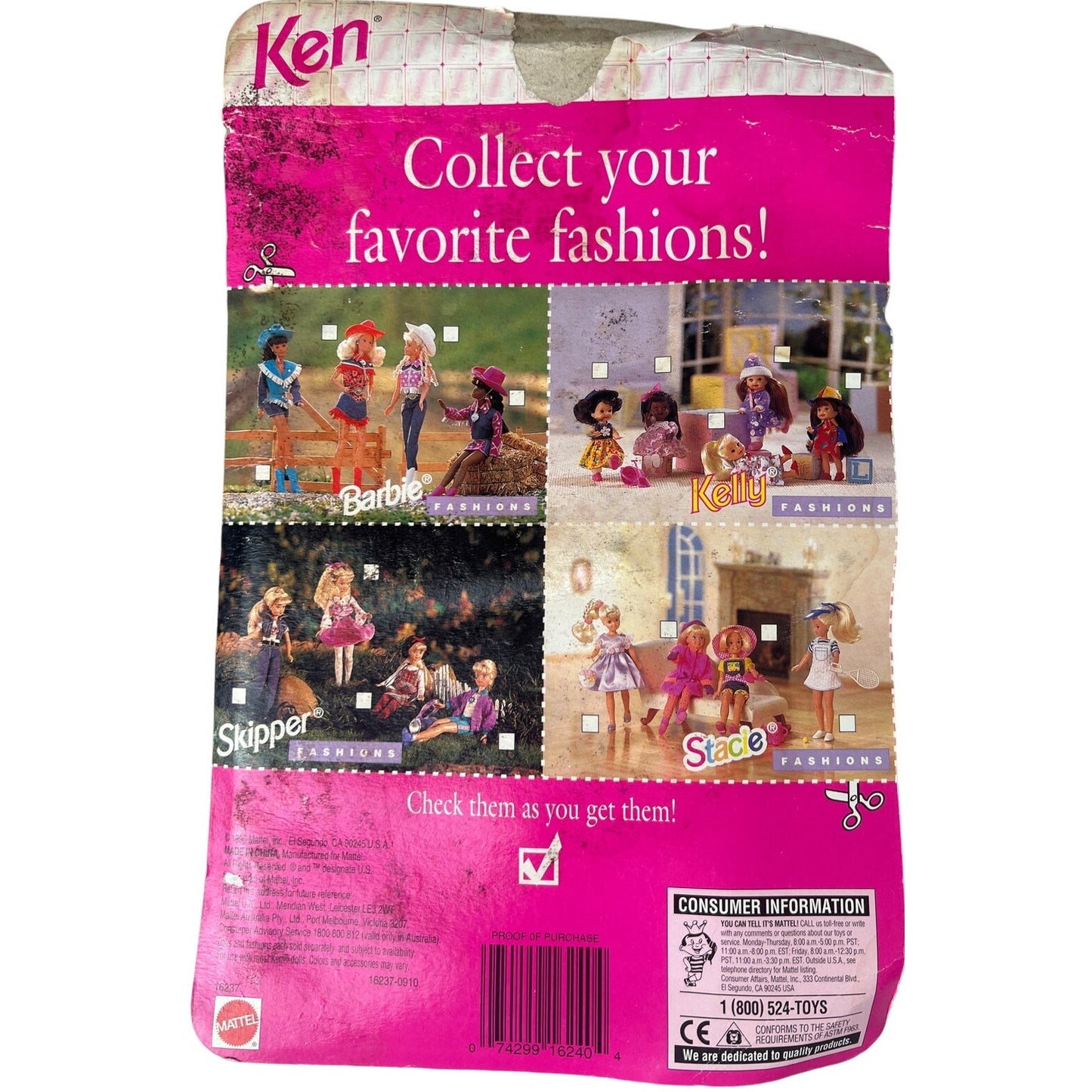 1996 Ken Mattel Barbie Fashions 16237 Lantern Plaid *Sealed damaged box*