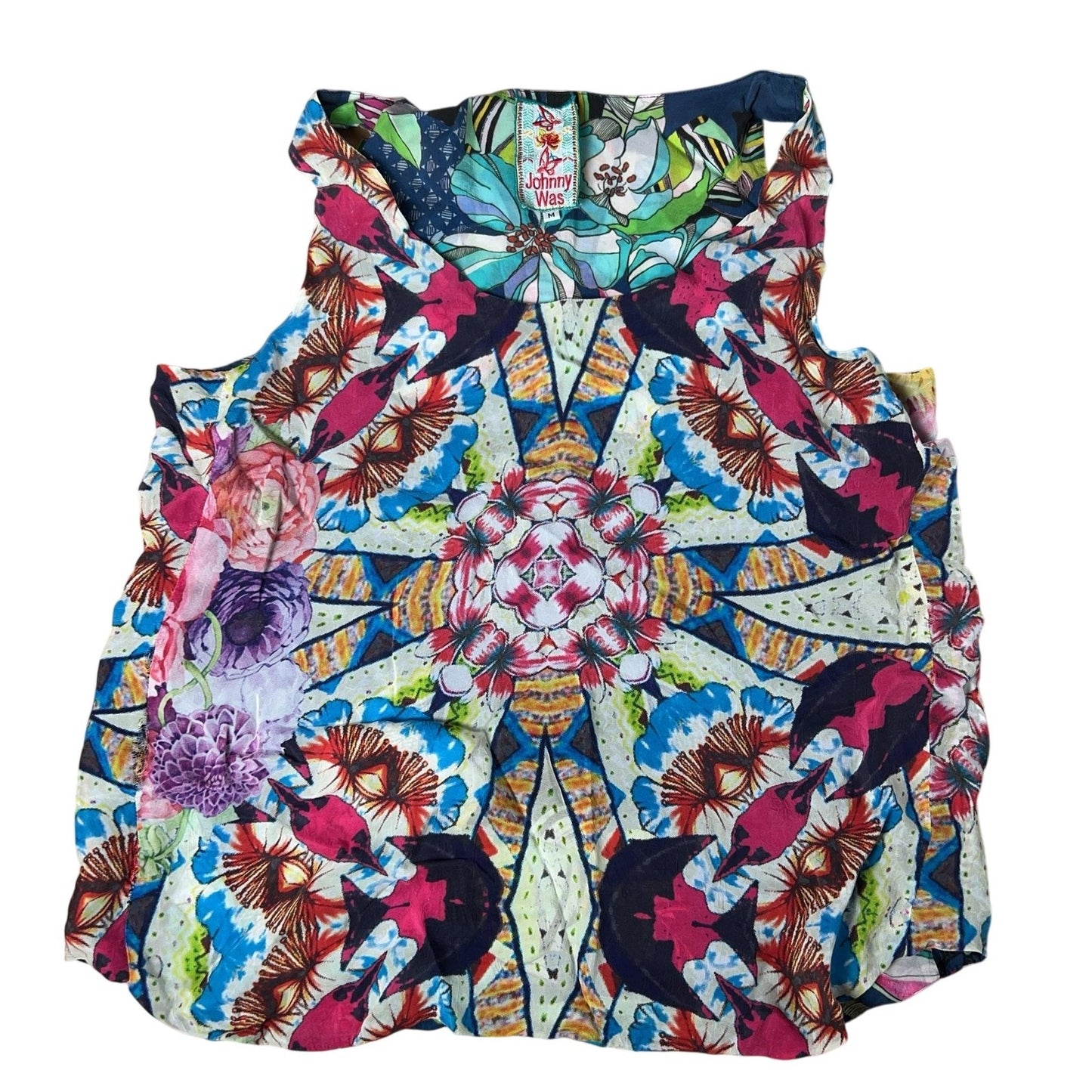 Johnny Was Tank Womens M Multicolor Floral Embroidered Round Neck Rayon
