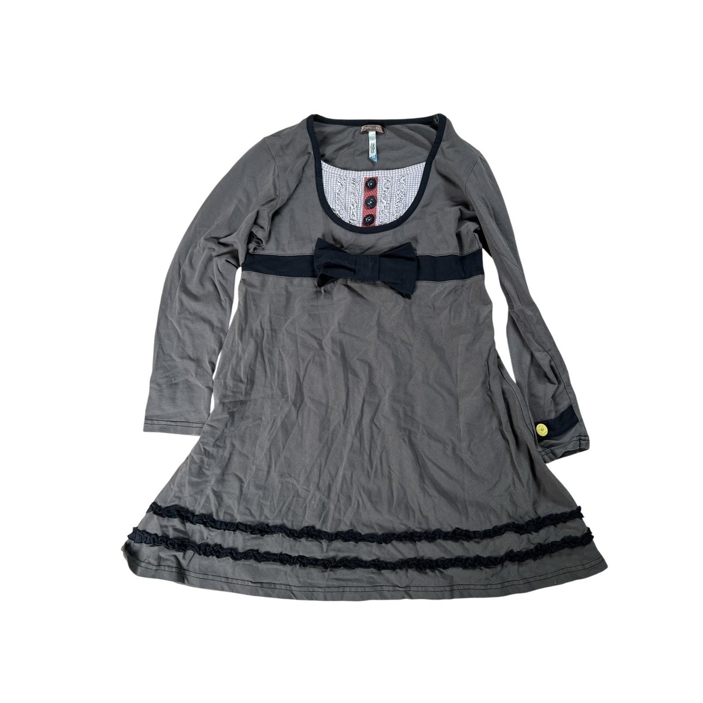 Matilda Jane Dress Juniors 12 Gray Trapeze & Swing Scoop Neck Bow Belted