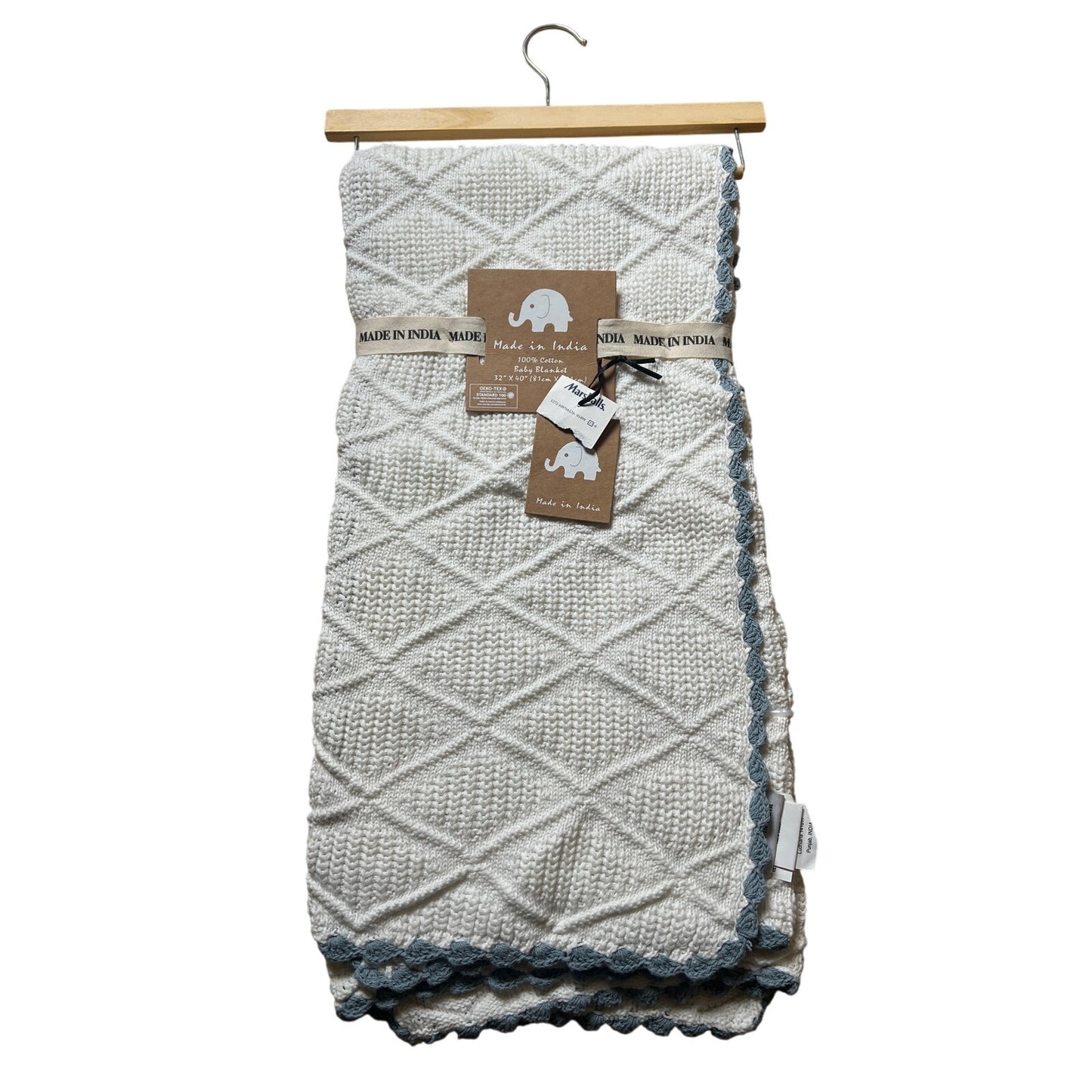 NWT Made In India Toddler White Crochet Blanket