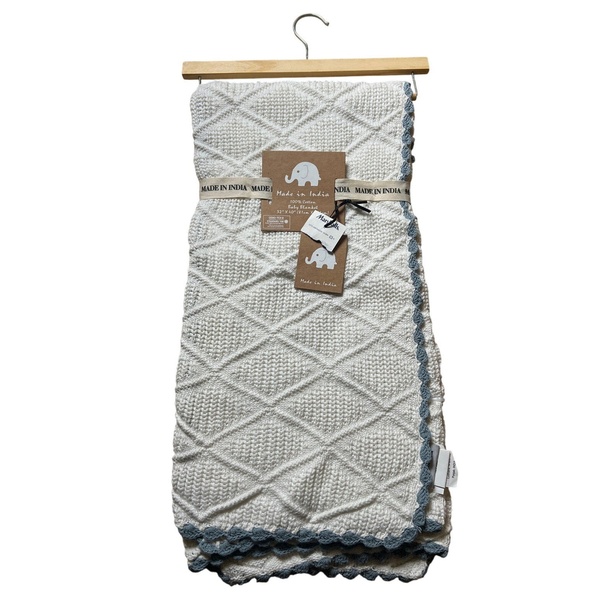 NWT Made In India Toddler White Crochet Blanket