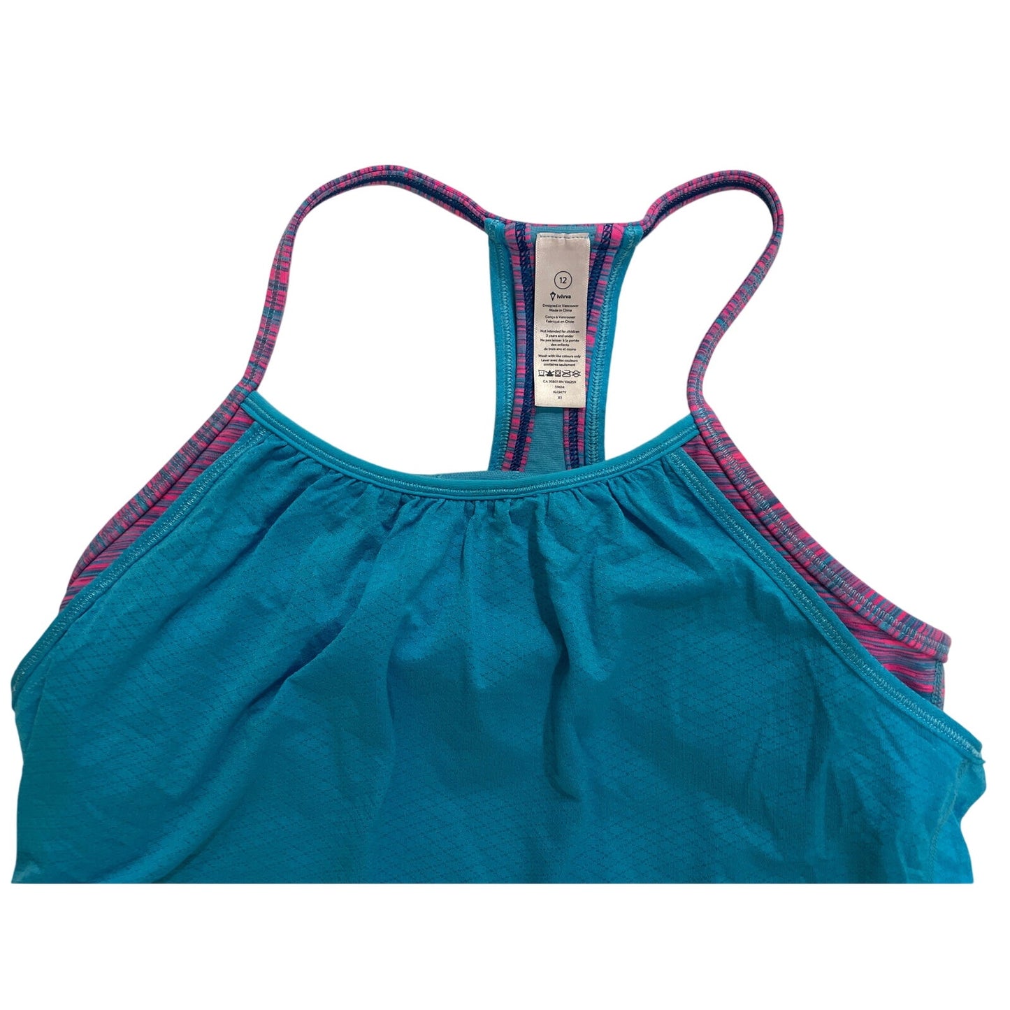 ivivva by Lululemon Girls Blue & Pink Double Dutch Tank Top Size 12 - EUC