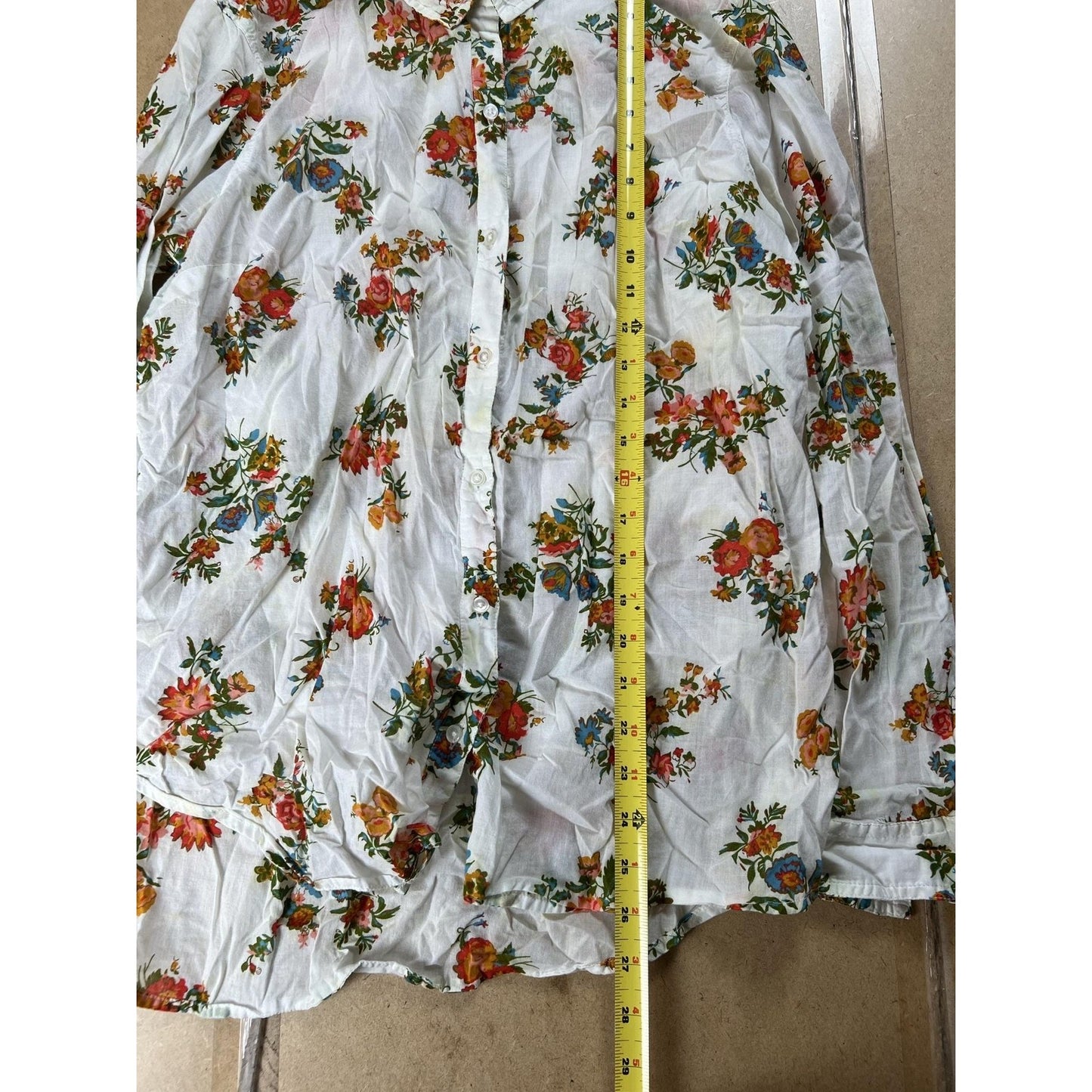 Old Navy Tunic Womens XL White Floral Button-Up Collared Long Sleeve Cotton