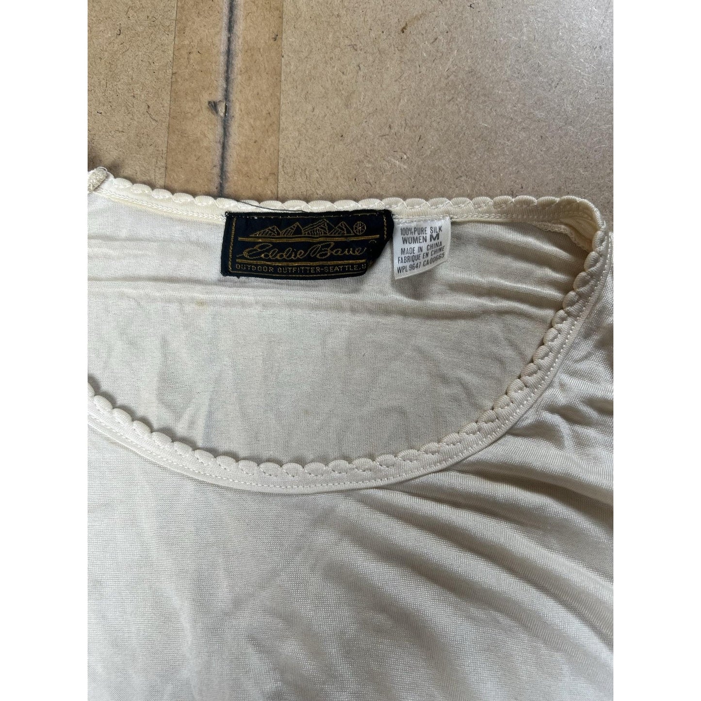 Eddie Bauer Tunic Womens M White Scoop Neck Silk Crochet Lightweight Pullover