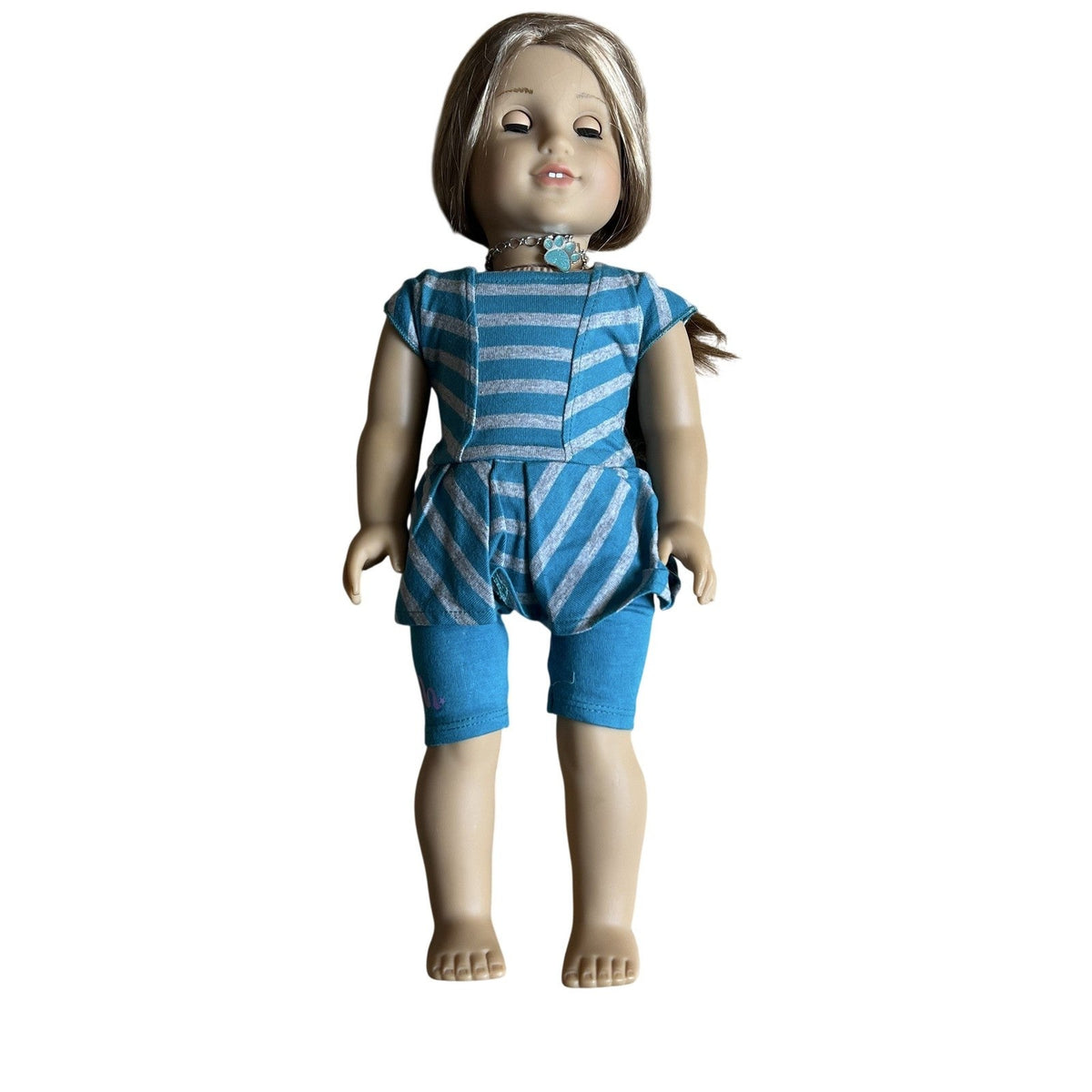 American Girl 18 Inch Doll Blue Stripe Outfit Blonde Hair Brown Eyes