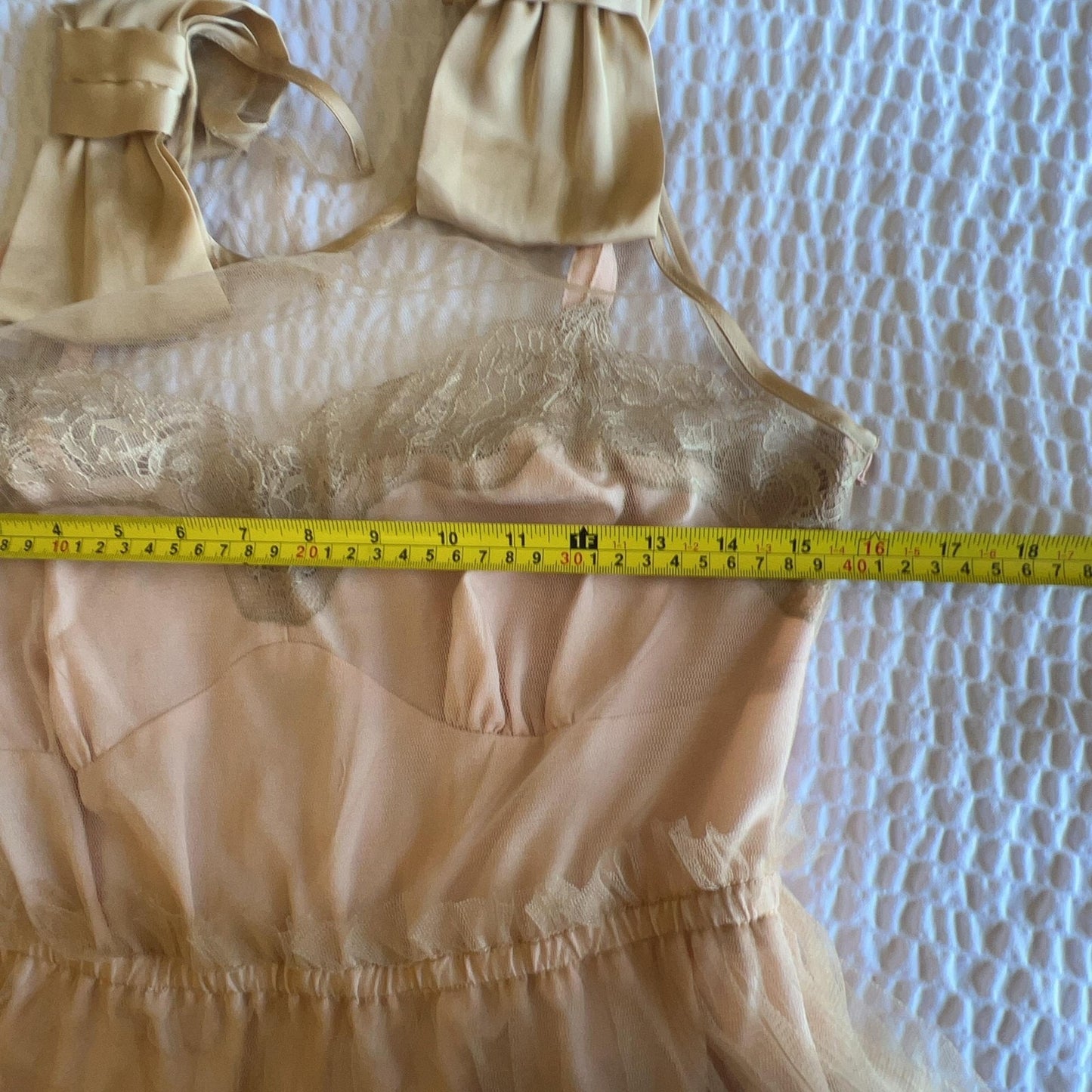 Rodarte Slip Dress Womens M Beige Tulle Sweetheart Lace Bow Lined Party Cocktail