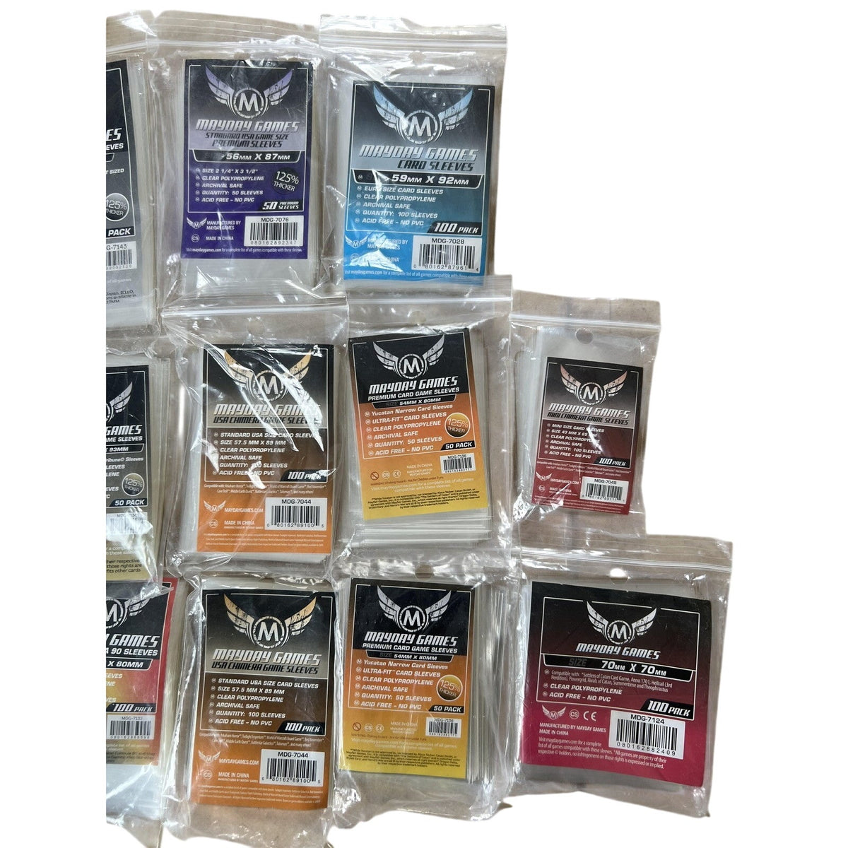 Mayday Games Card Sleeves Clear Lot Of 13 Assorted Sizes 50-100ct Polypropylene