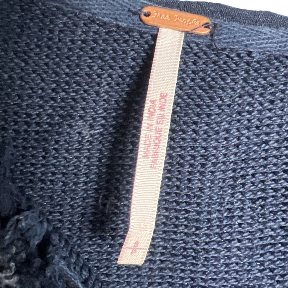 Free People Small Cropped V Neck Sweater Navy Blue