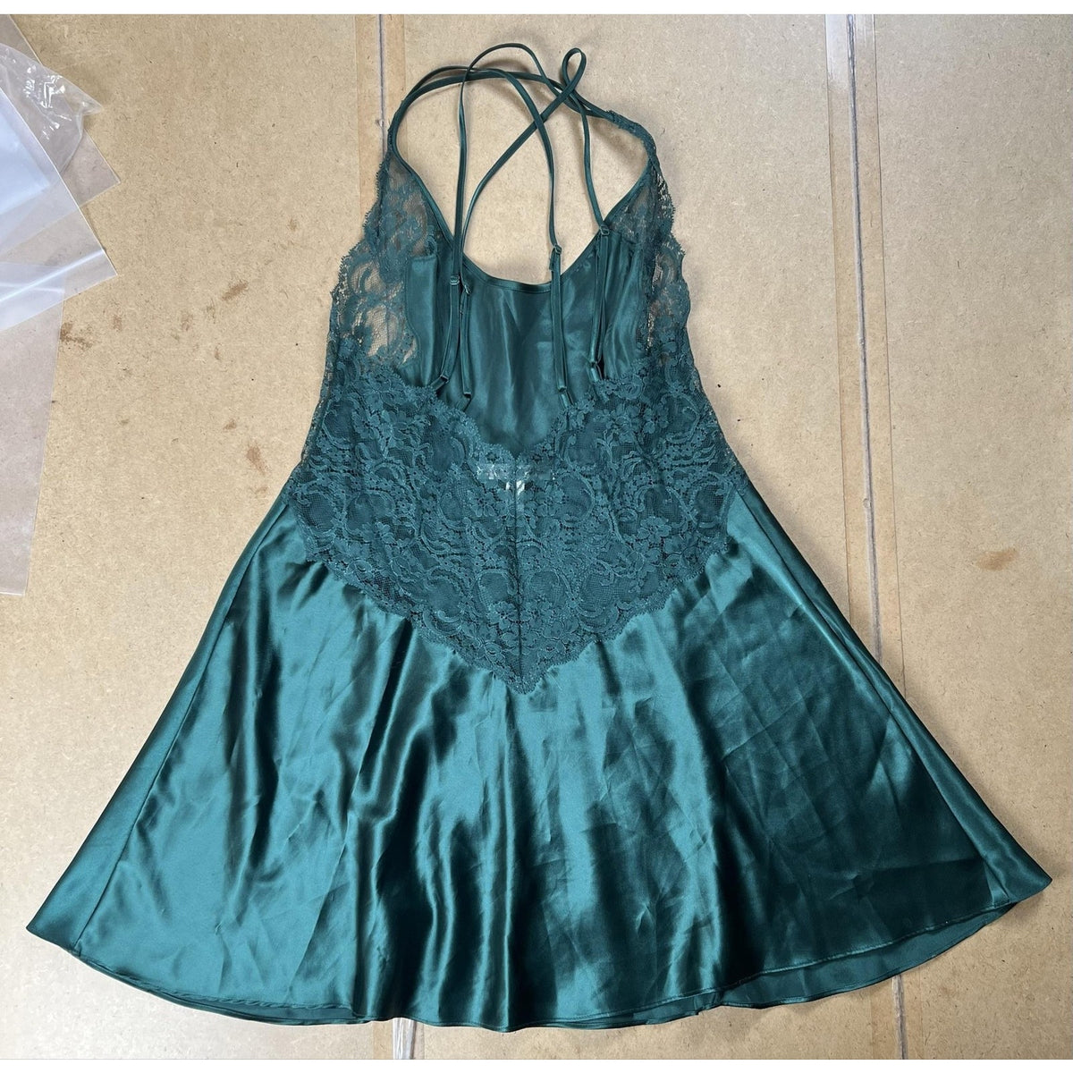 Victoria's Secret Chemise Womens M Green Satin Lace Trim Nightgown Lingerie