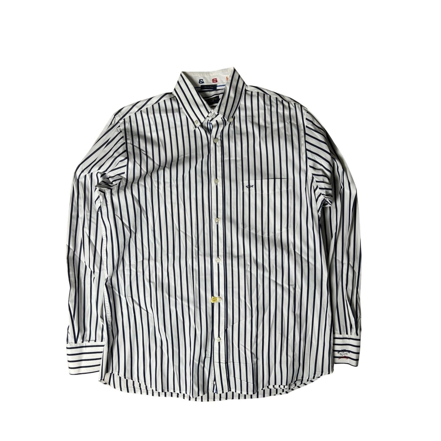 Paul & Shark Shirt Mens IT 42 White Navy Striped Long Sleeve Button Up Casual