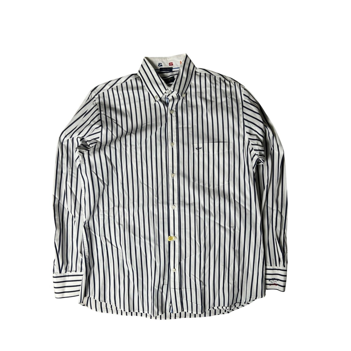 Paul & Shark Shirt Mens IT 42 White Navy Striped Long Sleeve Button Up Casual