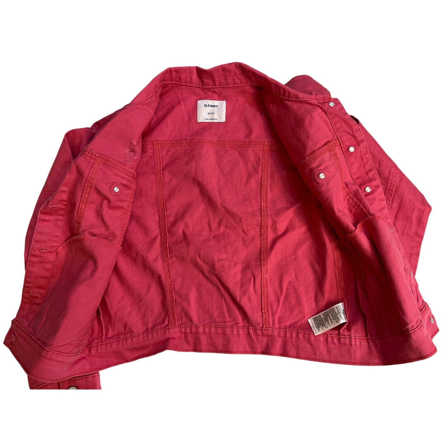 Old Navy Youth Pink Denim Distressed Jacket XL 14 - NWT