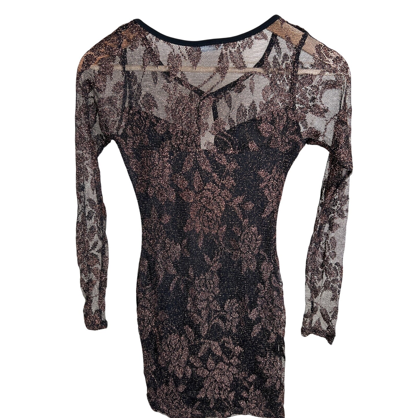 Y2K Charlotte Russe XS Black Lace Mesh Long Dress Longsleeve