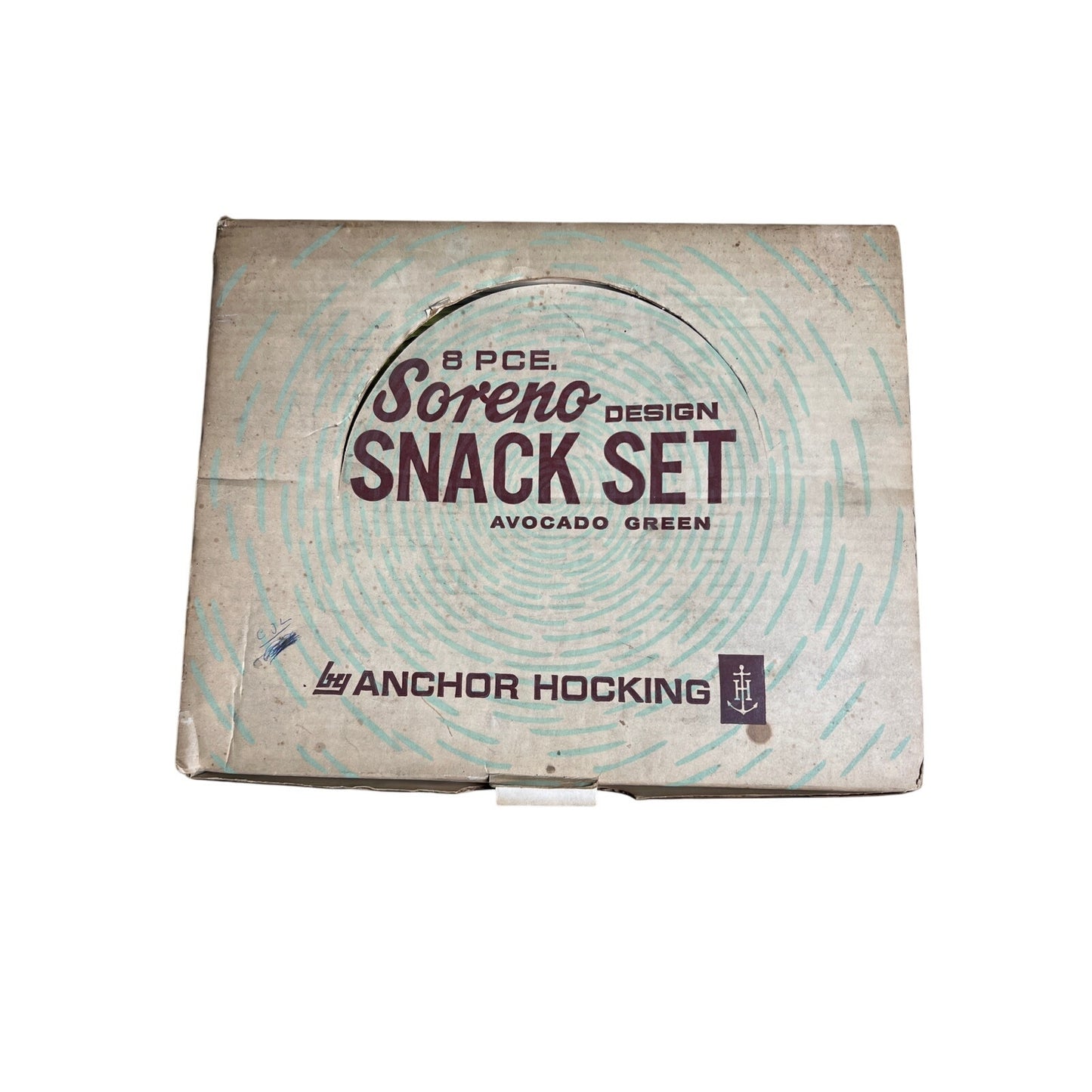 Vintage Anchor Hocking Soreno Avocado Green Glass Snack Set 4 Plates 4 Cups Cool