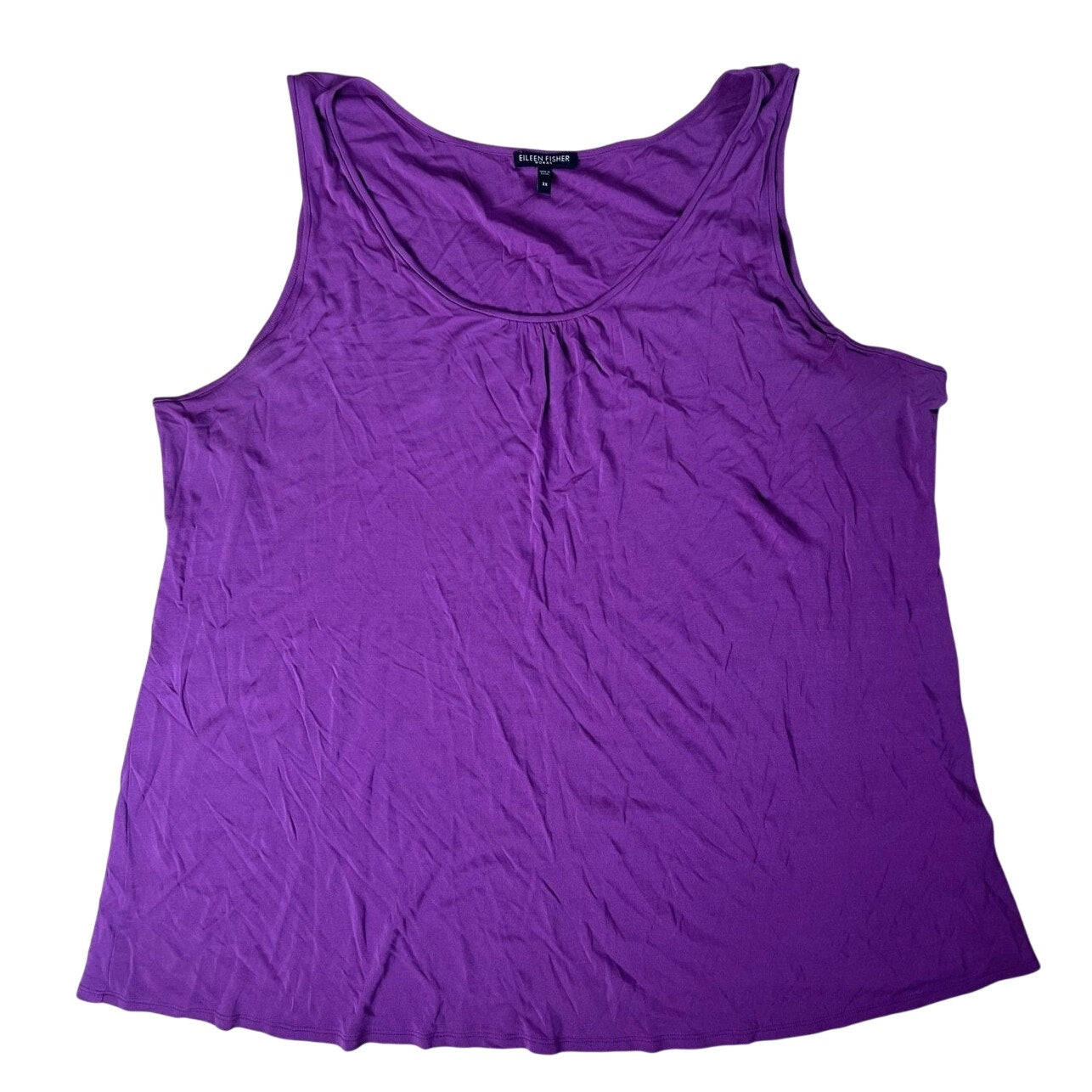 Eileen Fisher Tank Womens 3X Purple Jersey Scoop Neck Pleated Silk Relaxed