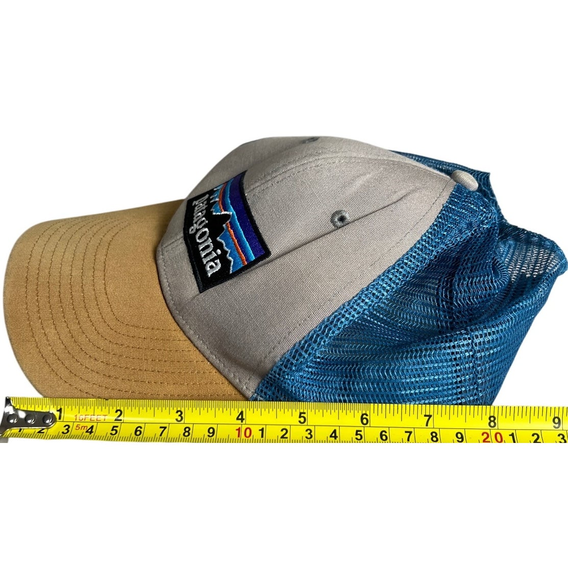 Patagonia Trucker Mesh Hat Snapback Brown Tan Blue Baseball Adjustable Cap
