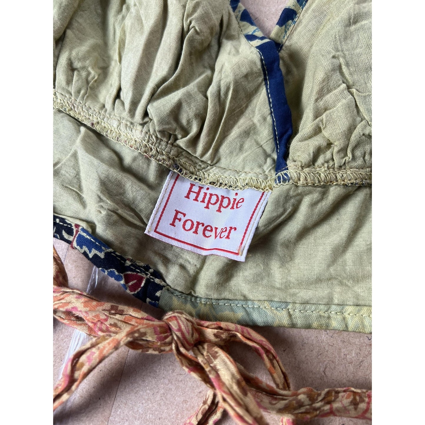 Hippie Forever Top Womens S Multicolor Patchwork Cotton Halter Adjustable Bow