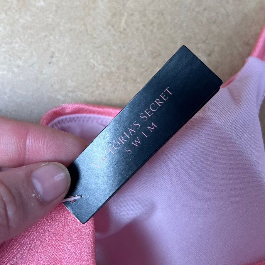 NWT Victorias Secret Small Pink Tie Silky Smooth Triangle Padded Bikini Top