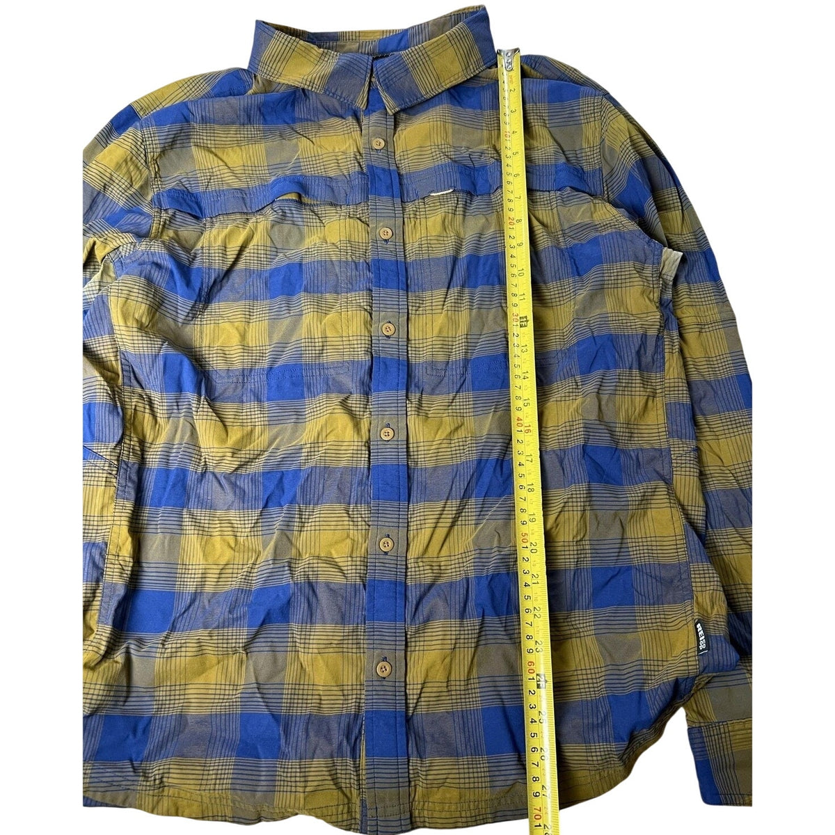 REI Co-op Shirt Mens XL Blue Plaid Long Sleeve Button-Up Travel Nylon Spandex