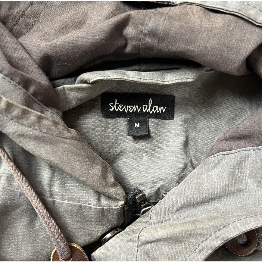 Steven Alan Hooded Parka Jacket Medium Gray Canvas Cotton Zip External Pockets