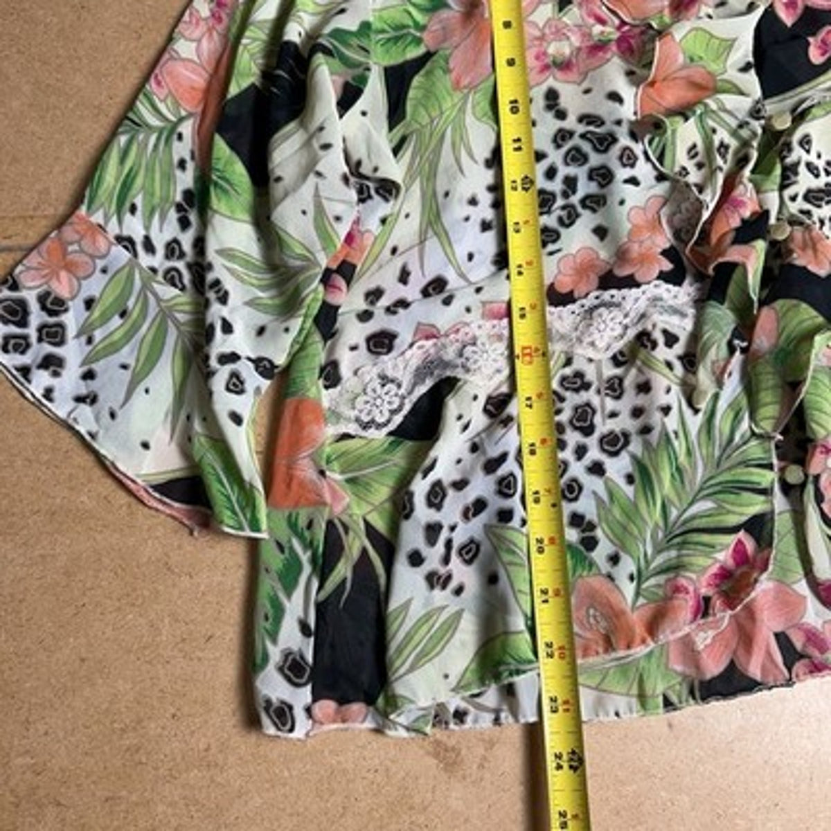 M Milano Blouse Womens M Multicolor Floral Kimono Collared 3/4 Sleeve Chiffon