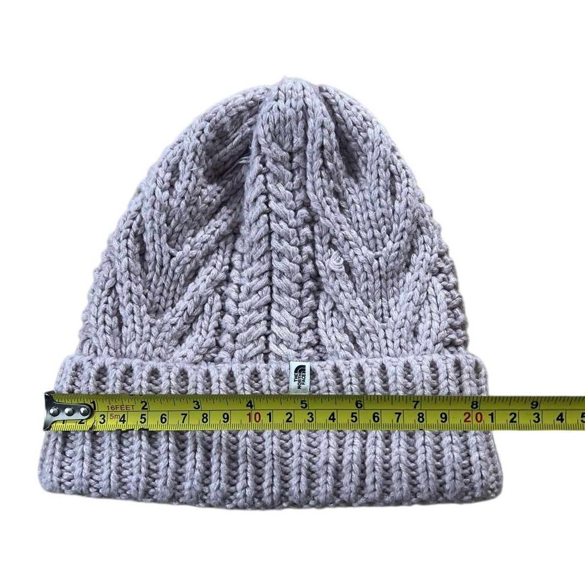 The North Face Beanie Womens One Size Pink Knit Cable Cuffed Logo Winter